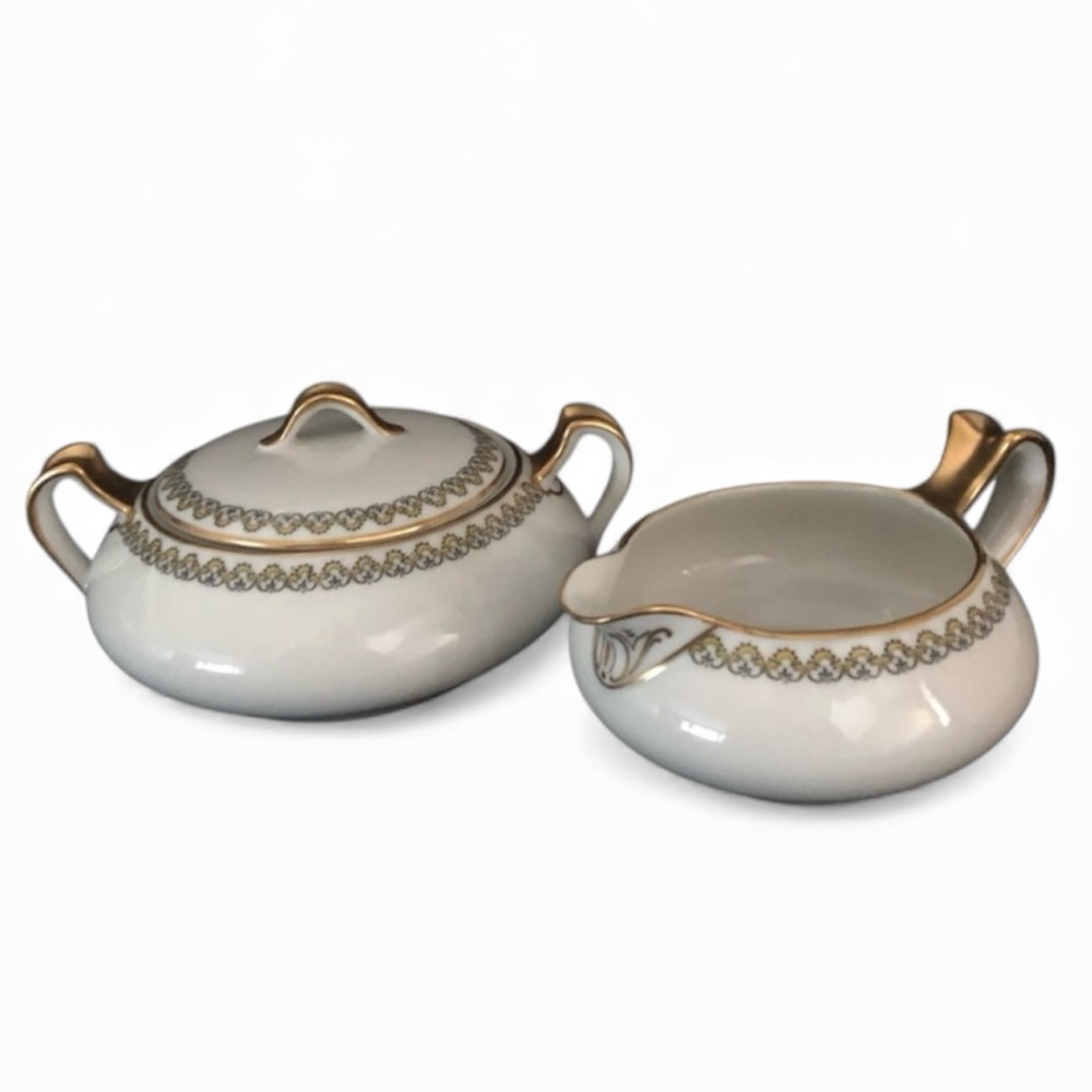 Limoges Haviland & Co Sugar & Creamer - Gold Accents - France